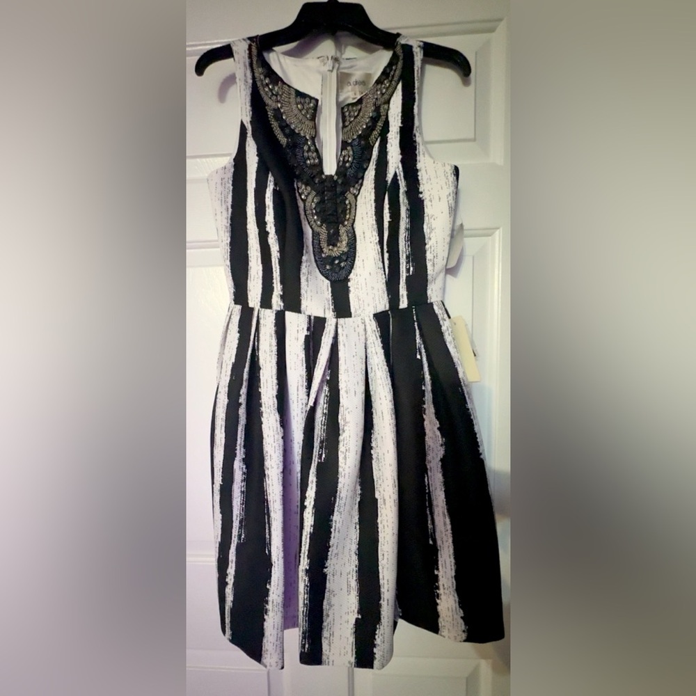 Elegant Black and White Striped Dress